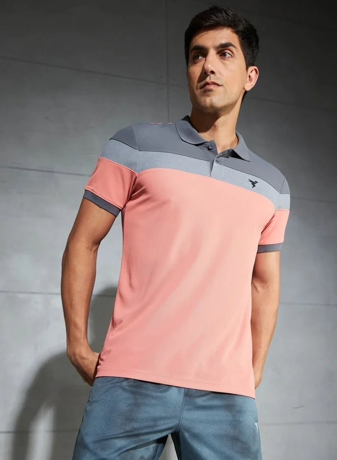 Technosport Color Block Short Sleeve Pique Slim Fit Polo T-Shirt